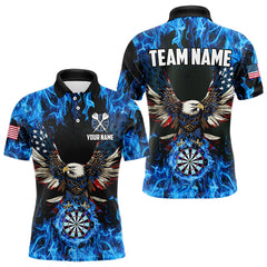 Maxcorners Blue Flaming American Flag Eagle Custom 3D Dart Shirts For Men And Women, Patriotic Darts Team Jersey