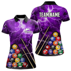 Maxcorners Personalized 3D Pool Ball Thunder Lightning Purple Billiard Shirts For Men, 8 Ball Billiard Jerseys