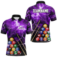 Maxcorners Personalized 3D Pool Ball Thunder Lightning Purple Billiard Shirts For Men, 8 Ball Billiard Jerseys