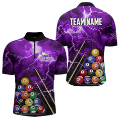 Maxcorners Personalized 3D Pool Ball Thunder Lightning Purple Billiard Shirts For Men, 8 Ball Billiard Jerseys