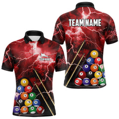 Maxcorners Personalized 3D Pool Ball Thunder Lightning Red Billiard Shirts For Men, 8 Ball Billiard Jerseys