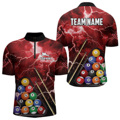 Maxcorners Personalized 3D Pool Ball Thunder Lightning Red Billiard Shirts For Men, 8 Ball Billiard Jerseys