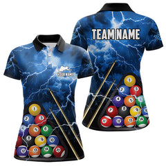 Maxcorners Personalized 3D Pool Ball Thunder Lightning Blue Billiard Shirts For Men, 8 Ball Billiard Jerseys