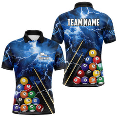 Maxcorners Personalized 3D Pool Ball Thunder Lightning Blue Billiard Shirts For Men, 8 Ball Billiard Jerseys