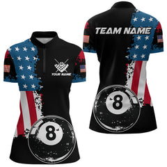 Maxcorners Personalized Grunge 8 Ball Pool American Flag Billiard Shirts For Men, Us Flag Billiard Jerseys LM0803