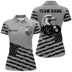 Maxcorners Personalized Grey Us Flag Eagle Billiard Shirts For Men Custom Patriotic Billiard Pool Jersey