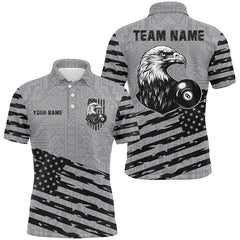 Maxcorners Personalized Grey Us Flag Eagle Billiard Shirts For Men Custom Patriotic Billiard Pool Jersey