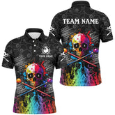 Maxcorners Personalized Colorful Skull Fire Billiard Shirts For Men Custom 8 Ball Pattern Billiard Jerseys Team Shirts