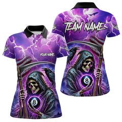 Maxcorners Death Skeleton Purple Galaxy Thunder Lightning Billiard Shirt For Men Custom 8 Ball Billiard Jersey LM103