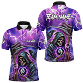 Maxcorners Death Skeleton Purple Galaxy Thunder Lightning Billiard Shirt For Men Custom 8 Ball Billiard Jersey LM103