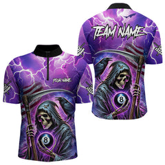 Maxcorners Death Skeleton Purple Galaxy Thunder Lightning Billiard Shirt For Men Custom 8 Ball Billiard Jersey LM103