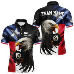 Maxcorners Texas Flag Eagle 8 Ball Men's Billiard Polo & 1/4 Zip Custom Patriotic Team Billiard Pool Jersey LM1112