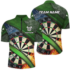 Maxcorners Personalized Green 3D Dartboard Fire And Water Men Darts Polo Shirts Custom Darts Team Jerseys