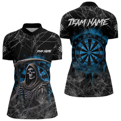 Maxcorners Black And Blue Grim Reaper Smoke Funny Dart Shirts For Men Custom Dart Jerseys, Darts Clothing