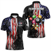 Maxcorners Personalized American Flag Smoke Flag Billiard Jersey, Patriotic Billiard Balls Pool Billiard Shirts