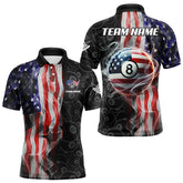 Maxcorners Personalized American Flag Smoke Flag Billiard Jersey, Patriotic 8 Ball Pool Billiard Team Shirts