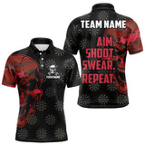 Maxcorners Funny Red Camo Darts Skull Aim Shoot Swear Repeat Custom Dart Shirts For Men, Darts Team Jersey MT1309