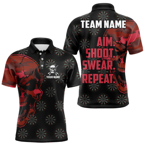 Maxcorners Funny Red Camo Darts Skull Aim Shoot Swear Repeat Custom Dart Shirts For Men, Darts Team Jersey MT1309