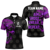 Maxcorners Funny Purple Camo Darts Skull Aim Shoot Swear Repeat Custom Dart Shirts For Men, Darts Team Jersey MT1309
