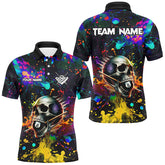 Maxcorners Personalized Colorful Ink Splash Skull Billiard Shirts For Men, Funny Billiard Jerseys Pool Outfit