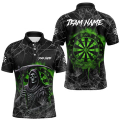 Maxcorners Black And Green Smoke Grim Reaper Funny Dart Shirts For Men Custom Dart Jerseys, Darts Clothing