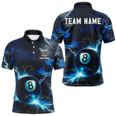 Maxcorners Blue 8 Ball Pool Thunder Lightning Billiard Shirt For Men Custom Billiard League Team Jerseys LM1307
