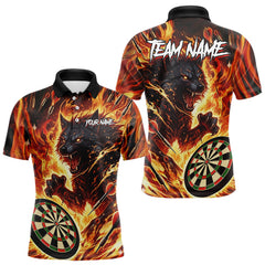 Maxcorners Orange Flaming Wolf Dartboard Jersey For Men Custom Darts League Team Shirt Polo & Quarter Zip TU1410