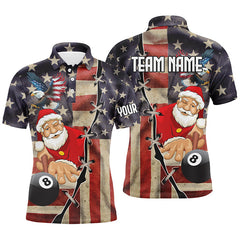 Maxcorners Funny Christmas Santa And Billiard US Flag Personalized Name 3D Shirt