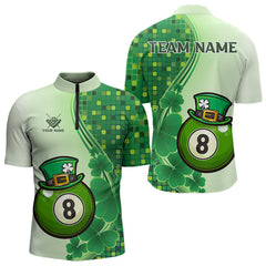 Maxcorners Personalized Saint Patrick Day 8 Ball Pool Billiard Shirts For Men, Green Shamrock Billiard Jerseys