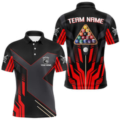 Maxcorners Personalized Red Black 8 Ball Pool Shirt For Men Custom Billiard League Team Jersey Polo & 1/4 Zip MT2306