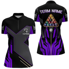 Maxcorners Personalized Purple Black 8 Ball Pool Shirt For Men, Billiard League Team Jersey Polo & 1/4 Zip MT2306