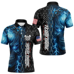Maxcorners Personalized Blue Darts Skull Thunder Lightning Darts Shirt For Men, US Flag Darts Team Jersey LM1708