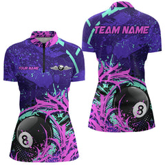 Maxcorners Personalized 8 Ball Billiard Shirt For Men | Neon Purple, Pink & Teal Paint Funny Pool Team Jersey MT2306
