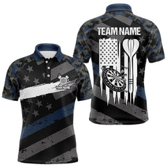 Maxcorners Blue Camo American Flag Darts Shirt For Men Custom Patriotic Darts Jersey Team Polo & 1/4 Zip LM1610