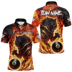 Maxcorners Orange Flaming Wolf 8 Ball Pool Billiard Shirt For Men Custom Billiard League Team Jersey MT1511