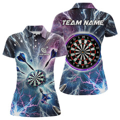 Maxcorners Blue And Purple Galaxy Thunder Lightning Dart Shirts For Men Custom Dart Jerseys Polo & 1/4 Zip Lm173