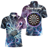 Maxcorners Blue And Purple Galaxy Thunder Lightning Dart Shirts For Men Custom Dart Jerseys Polo & 1/4 Zip Lm173