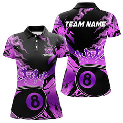 Maxcorners Personalized Purple 8 Ball Crown Billiard Shirt For Men, Pool King Team Jerseys Polo & 1/4 Zip MT2306