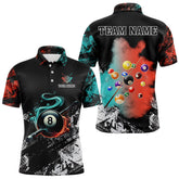 Maxcorners Personalized Orange And Turquoise 8 Ball Pool Smoke Billiard Shirts For Men Custom Billiard Jersey