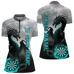 Maxcorners Turquoise Custom Lightning Dragon Dart Shirt For Men, Strike Darts Team Jersey Polo & Quarter Zip