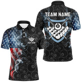 Maxcorners American Flag Smoke Billiard Jersey Multicolor Option Customized Name, Team Name 3D Shirt