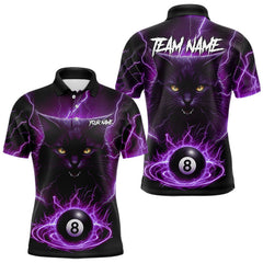Maxcorners Purple 8 Ball Thunder Lightning Cat Billiard Shirt For Men Custom Pool Team Jersey Polo & 1/4 Zip MT1810