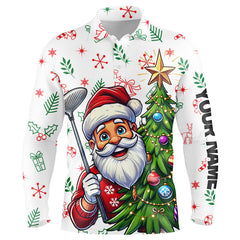 Maxcorners Funny Santa White Christmas Pattern Golf Jersey Customized Name 3D Shirt Unisex