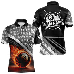 Maxcorners Personalized US Flag 8 Ball Pool Fire Billiard Shirt For Men Custom Grunge Billiard Team Jersey LM1812