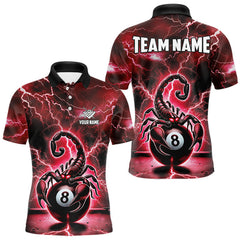 Maxcorners Red Lightning Thunder Scorpion 8 Ball Pool Polo & Quarter Zip For Men Custom Billiard Team Jersey MT2009