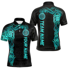 Maxcorners Black And Turquoise Tribal Darts Shirt For Men Custom Darts Jersey Team Polo & Quarter Zip