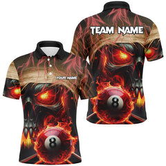 Maxcorners Red Flaming Skull 8 Ball Billiard Shirt For Men Custom Pool Jerseys Team Polo & Quarter Zip