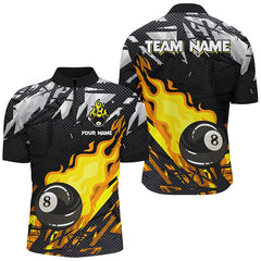 Maxcorners Billiard Yellow 8 Ball Fire Flame Grunge Pattern Customized Name, Team Name 3D Polo Shirt