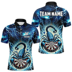 Maxcorners Blue Lightning Thunder Scorpion Darts Shirt For Men Custom Darts Jersey Team Polo & 1/4 Zip MT2009