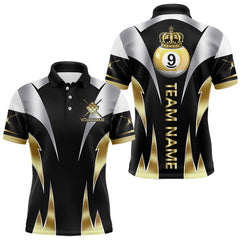 Maxcorners Personalized Crown 9 Ball Billiard Shirt For Men Custom Billiard Tournament Pool Team Jersey |Gold